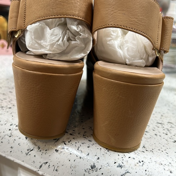 Stuart Weitzman Offset Leather Peep-Toe Wedge, Pecan - Picture 9 of 13